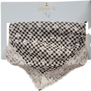 NEW Piper K Gingham Daisy Floral Head Scarf Lace Trim Cottagecore Tie Back